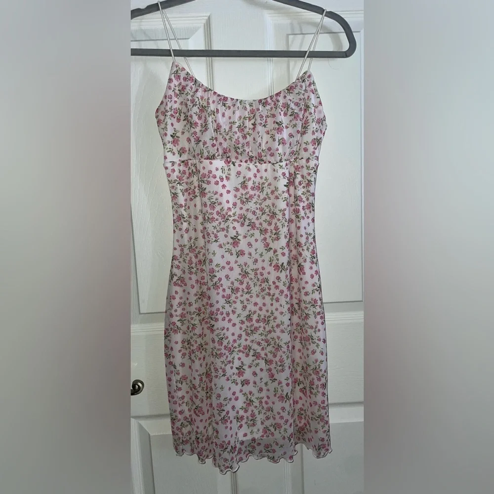 No Comment Y2K Floral Pink Floral Spaghetti Strap Dress Large